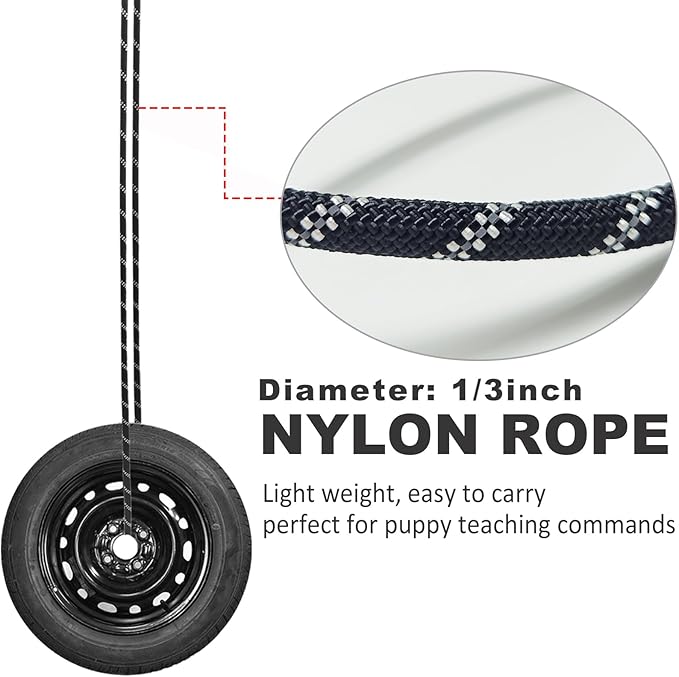 50FT Long Slip Lead Leash, 12ft 20ft 30ft Anti-Choking Reflective Rope Training Leash for Medium Dogs Small Puppy Pets (Black)