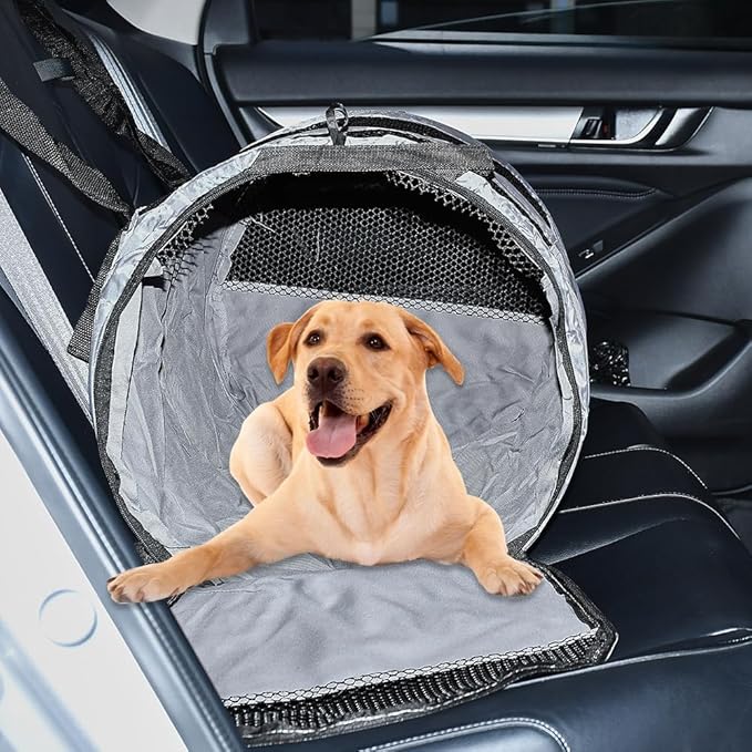 Puppy Dog Crate for Car Travel, Car Seat Portable Kennel for Small Dogs Cat, 23 Inchs Small Pet Crate, Foldable Pet Cage Carrier, Lightweight Sturdy Oxford Breathable Mesh Easy Install (Grey)