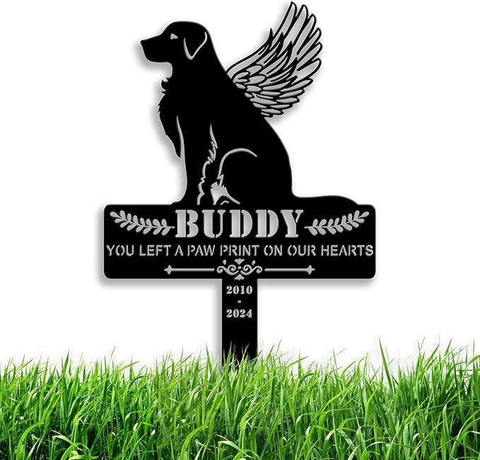 Personalized Pet Memorial Grave Marker, Custom Pet's Name Cemetery Decorations for Funerary, Metal Pet Garden Stake, Outdoor Sympathy Pet Stake Plaque Gift for Loss Dog