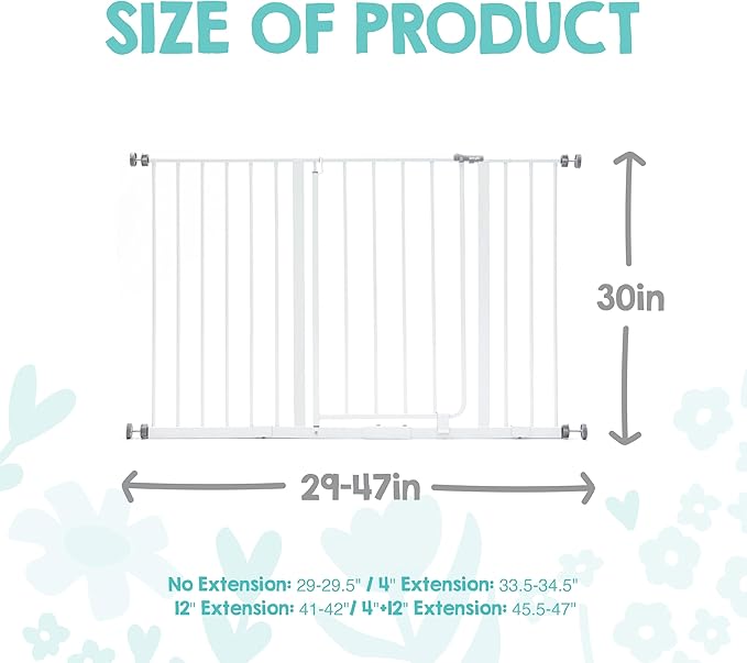 Regalo Safety 29-47" Easy Open Extra Wide Baby Gate for Doorways, Hallways & Bottom of Stairs, Pressured Mounted Safety Gate for Babies, Toddlers & Pets, Tested & Safe, American Designed and Owned