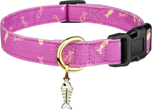 Cotton Handmade Dog Collar Cute and Distinctive Patterns Purple Fish with Pendant for Girl Boy Dogs Collars L