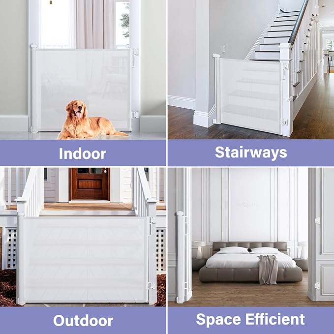 PRObebi Retractable Baby & Dog Gate - Extra Wide (72" W x 34" H), Ideal for Stairs, Hallways, Doorways, Deck & Porch