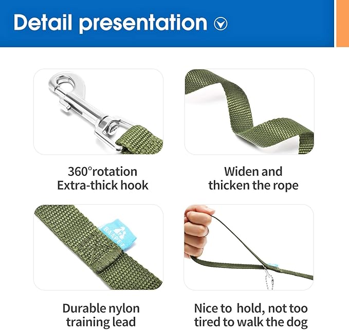 BAAPET 15/20/30/50/100 ft Long Dog Training Leash with Clickers for Small, Medium and Large Dogs or Cats (50 Feet, DarkGreen)