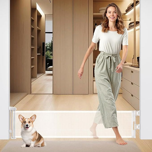 Pet Gates 14" H Short Dog Puppy Gate, Retractable Dog Gates Extends to 59 Inches for Stairs & Doorways Hallways (Drilling Required)