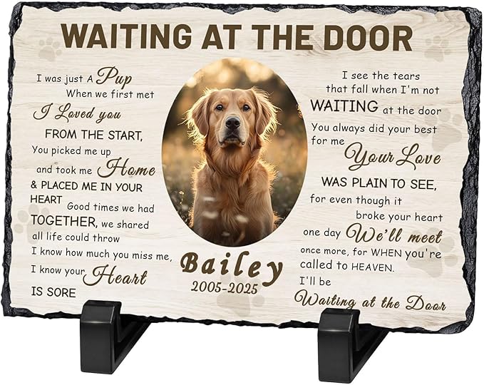 Ships Next Day Personalized Dog Memorial Gifts for Loss of Dog, Custom Pet Memorial Stone with Photo Name Date Bereavement Sympathy Gift for Dog Cat Lover