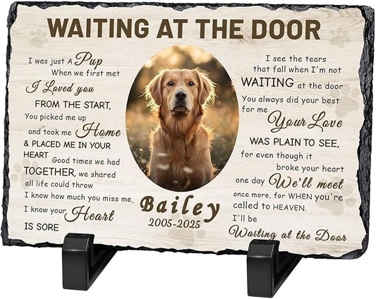 Ships Next Day Personalized Dog Memorial Gifts for Loss of Dog, Custom Pet Memorial Stone with Photo Name Date Bereavement Sympathy Gift for Dog Cat Lover