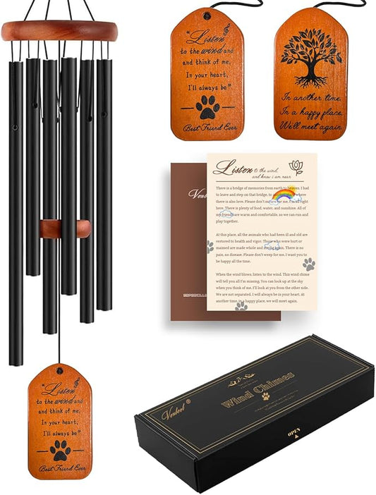 Dog Memorial Gifts, 28" Black Tombstone Dog Sympathy Wind Chime, Pet Memorial Pet Loss Remembrance Passing Away Gift