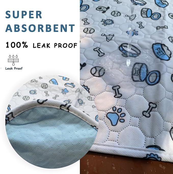 24x36in Washable Pee Pads for Dogs, 2 Pack Reusable Puppy Pads, Absorbent Whelping Pads with Bone Print, Non-Slip Waterproof Pet Training Pads for Couch, Crate, Potty Training - 24x36in