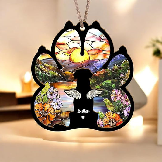 Personalized Dog Paw Memorial Suncatcher, Pet Loss Sympathy Gift, Dog Remembrance Keepsake
