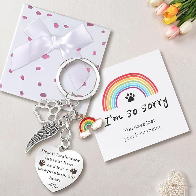 Pet Memorial Gifts, Pet Memorial Keychain, Dog Memorial Gifts, Rainbow Bridge Paw Print Presents, Sympathy Gift, Pet Lover Key Chain