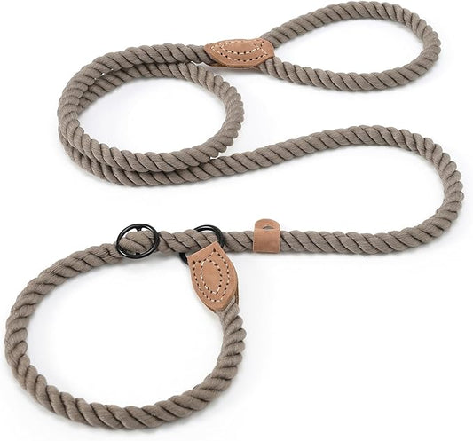 Mile High Life Slip Leads for Dogs | Heavy Duty Dog Training Leash | 6 Feet No Pull Slip Leashes w Leather Tip | Braided Rope Lead for Dogs Outside