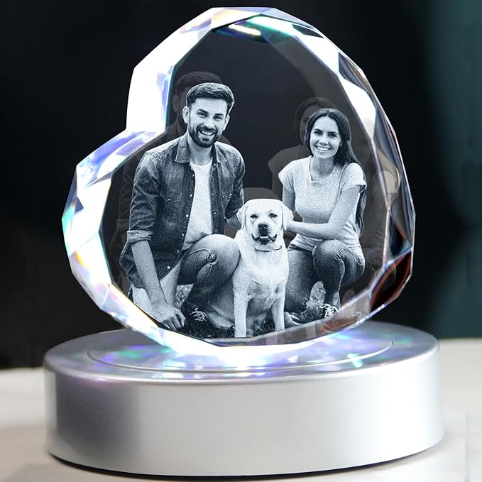 Personalized Pet 3D Crystal Photo,Pet Memorial Gifts for Dogs Cats Horses，Custom 3D Pictures,Engraved Crystal in Memory of Dog, Customized Photo Gifts