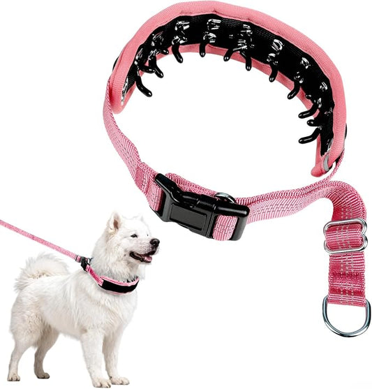 Lightweight Prong Collar for Dogs, Reflective No Pull Dog Collar | Adjustable Size Dog Pinch, Breathable Woven Fabric Air Grid Technology, Martingale Collar for Dogs Training（Pink-XL）