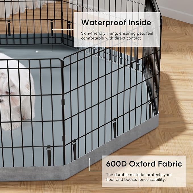 PJYuCien Dog Playpen with Bottom Pad - Metal Foldable Exercise Pen, 8 Panels 30" H x 24" W Indoor Outdoor Pet Fence Puppy Crate Kennel, Gray