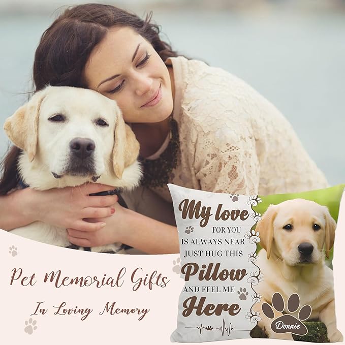 Alienc Personalized Dog Memorial Pillow with Photo - Custom Pet Memory Gift, Soft Sympathy Gift for Loss of Dog or Cat, Heartfelt Remembrance Throw Pillow