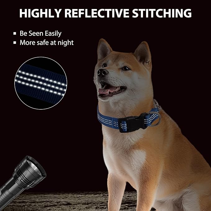 Martingale Dog Collar with Quick Release Buckle Steel Chain No Pull Training Reflective Collar for Medium Large Dogs(Blue, Medium)