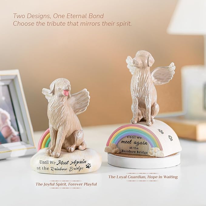 Loss of Dog Sympathy Gift: Hand-Painted Rainbow Bridge Pet Memorial Figurine Gifts for Dog Mom Lover - Healing Decor Until We Meet Again