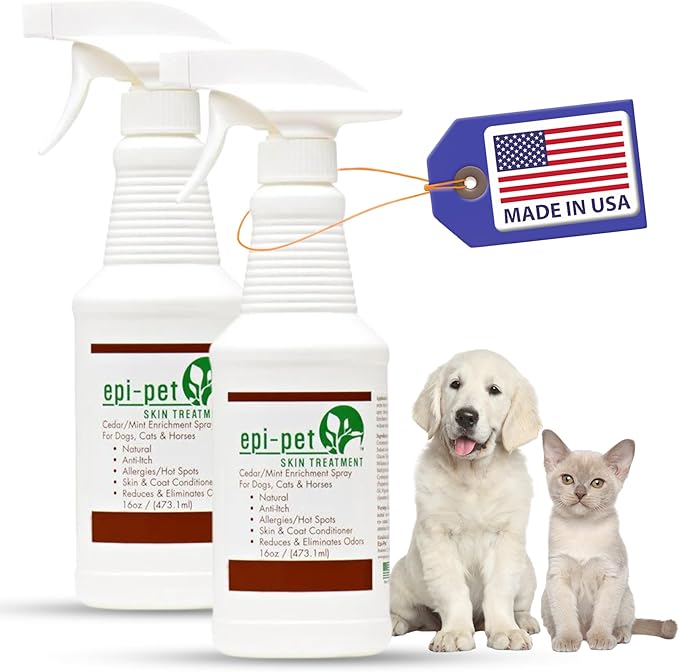 Epi-Pet Veterinary Formulated Dog Hot Spot and Dog Itch Spray, Pet Skin Treatment Spray for Allergies, Deshedding and Redness, Use it as Skin and Coat Conditioner 16 Fl Oz (Pack of 2), Cedar