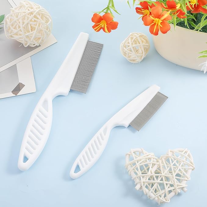 2 Pcs Flea Comb for Dogs and Cats, Stainless Steel Pet Grooming Combs Fine Tooth Dog Comb Pet Hair Removal Tool for Grooming Massaging and Cleaning (2 Sizes)