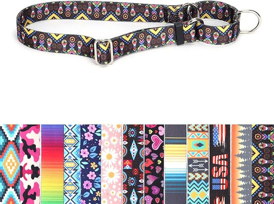 No Pull Dog Collar, No-Slip Escape Proof Choke Cinch Soft Nylon Dog Training Martingale Collars Adjustable for Small Medium Large Breed Pet Dogs, Black Ethnic S