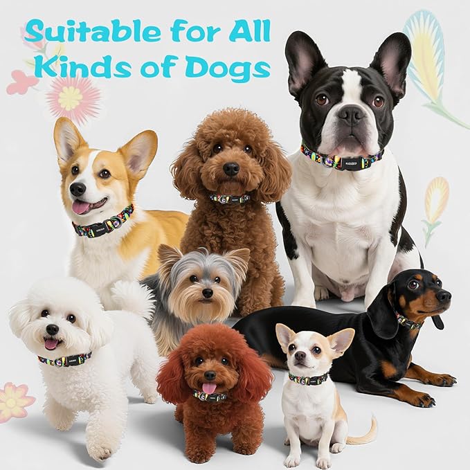 Kazazoo Dog Collar Cute and Soft Nylon Puppy Collar for Boy and Girl, Adjustable Dog Collars for Small Medium Dogs, Tropical-M