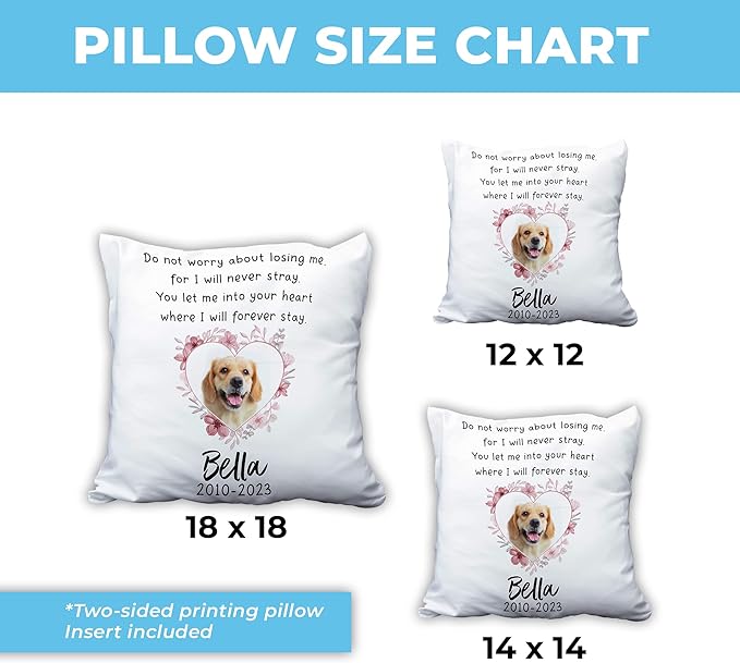 Hyturtle Personalized Pet Memorial Pillow with Insert - 12"x12" Double-Sided Printed Sympathy Gifts for Loss of Dog - Remembrance Bereavement Gifts - Custom Photo Pillow Home Decor