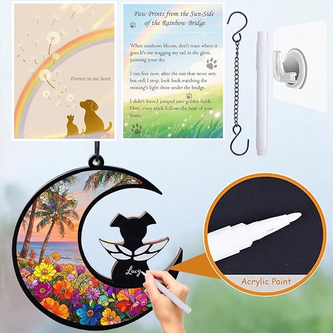 Dog Memorial Suncatcher, Loss of Dog Sympathy Gift for Pet Lovers, Cats Remembrance Ornament, Pet Memorial Gifts, Flower Beach