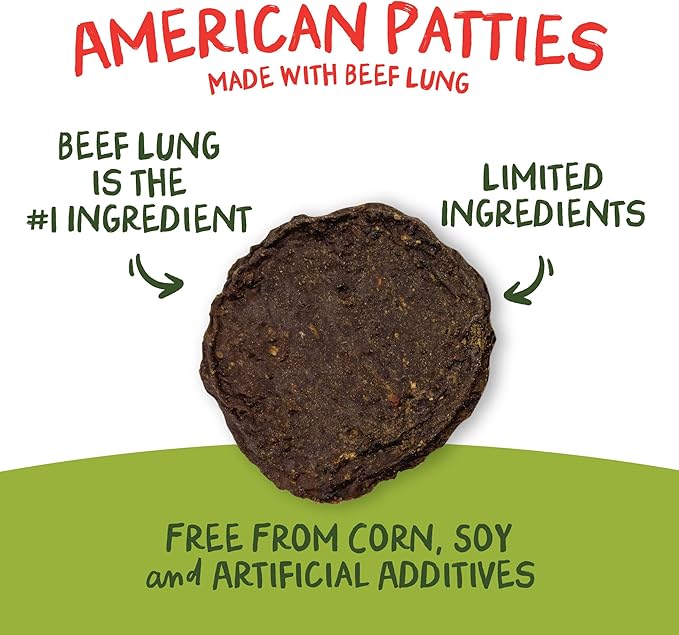 Pet 'n Shape All American Beef Lung Patties Dog Treats – Made and Sourced in The USA, 1lb Bag