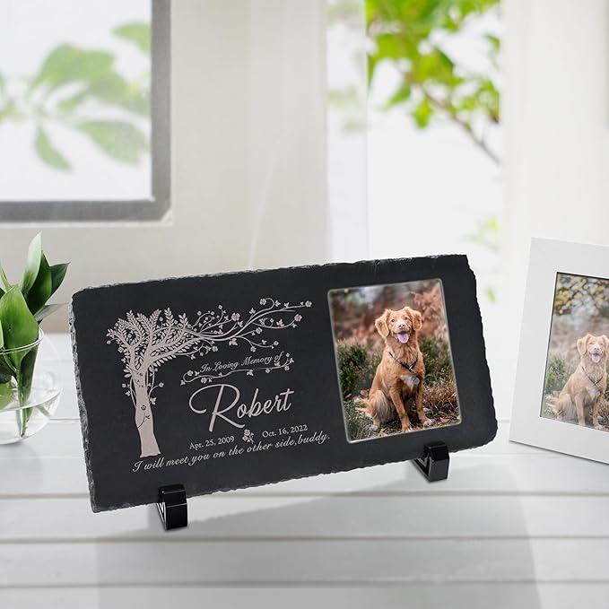 Fanery Sue Custom Cat Memorial Stones with Full Color Image, Dog Memorial Gift Garden Stones, Pet Grave Markers Personalized, All-Natural Memorial Headstone for Pet