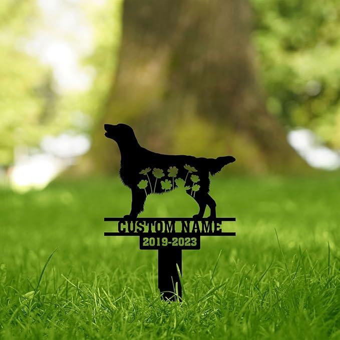 Custom Golden Retriever Grave Marker for Pet, Dog Metal Plaque, Personalized Flat-Coated Retrievers Garden Stake, Dog Memorial Plaque for Outdoors, Customized Pet Headstone Stakes