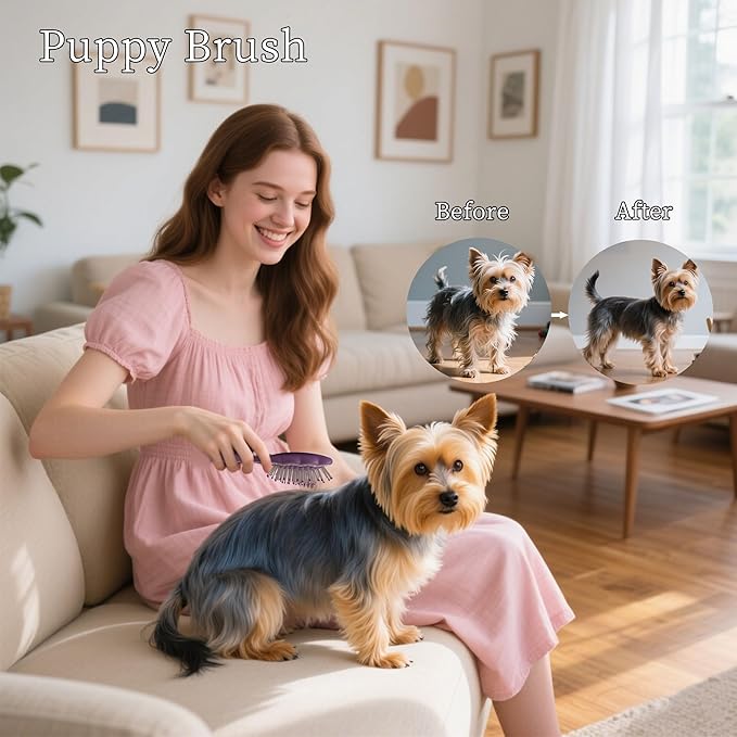 Gentle Cloud Air Cushion Brush Small Dogs Grooming with Gift Box, Fit for Yorkie, Shih Tzu, Pomeranian, Maltipoo, Maltese, Toy poodle, Puppy Essentials (Purple)