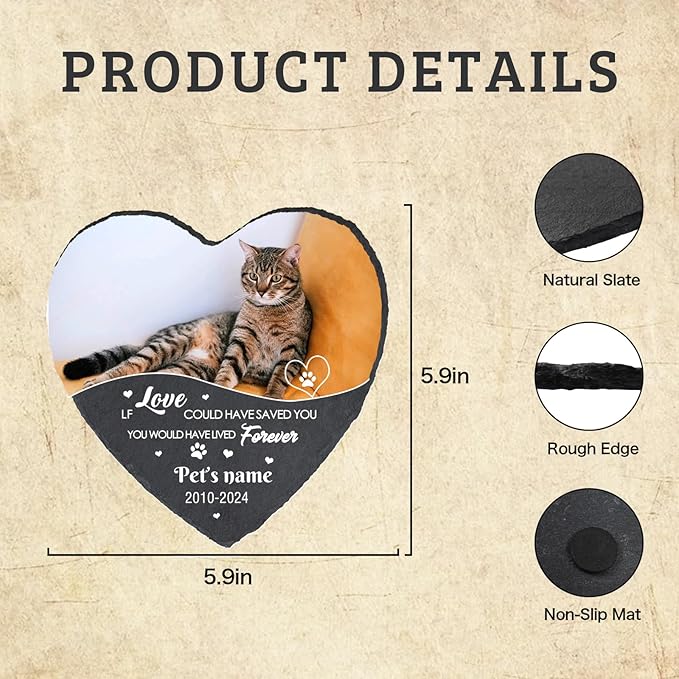 Personalized Cat Memorial Stone, Customized Pet Memorial Gifts for Loss of Dog Cat, If Love Could Have Saved You, Custom Pet Memory Stone for Cat, Pets Cemetery Decorations for Grave