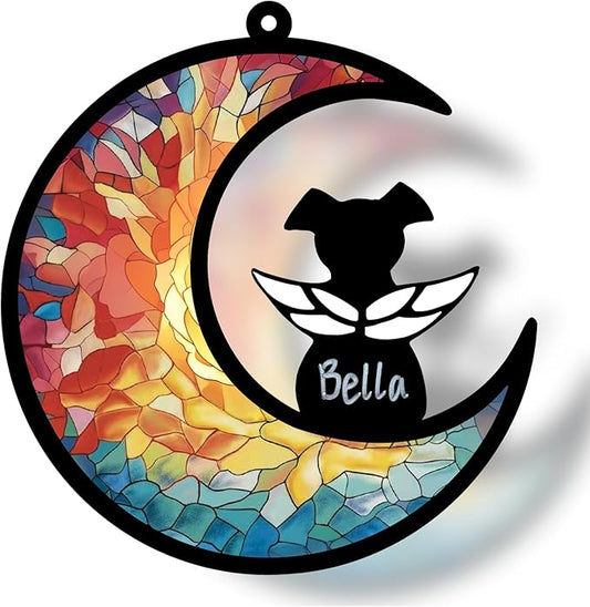Personalized Dog Memorial Suncatcher, Pet Remembrance Gift for Loss of Dog, Dog Bereavement Gift, Rainbow Bridge Sympathy Gift with Name Date for Pet Lovers (Rainbow Glow)
