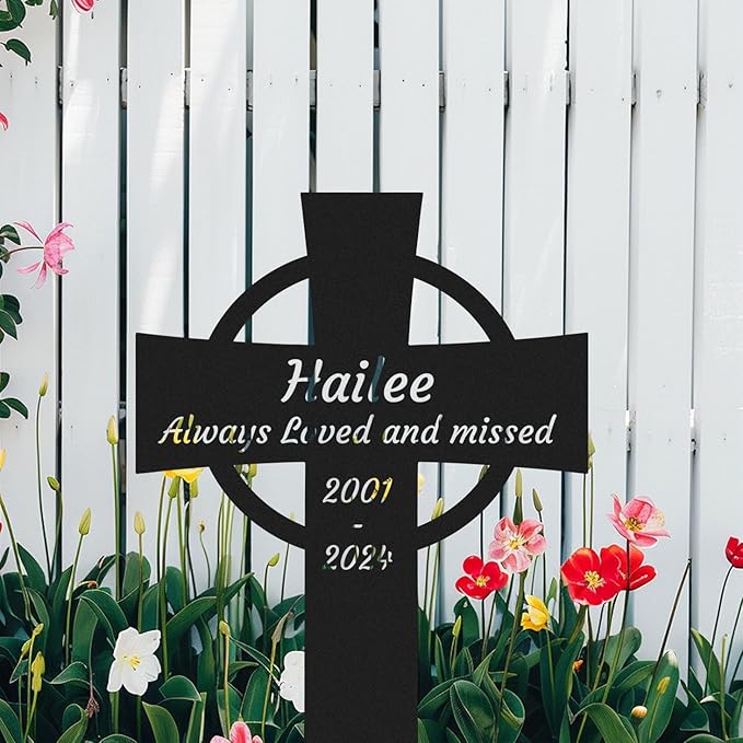 Custom Metal Pet Memorial Cross Stake Burial Marker for Outdoors, Personalized Pet Memorial Plaque Cemetery Grave Marker Yard Remembrance Stake