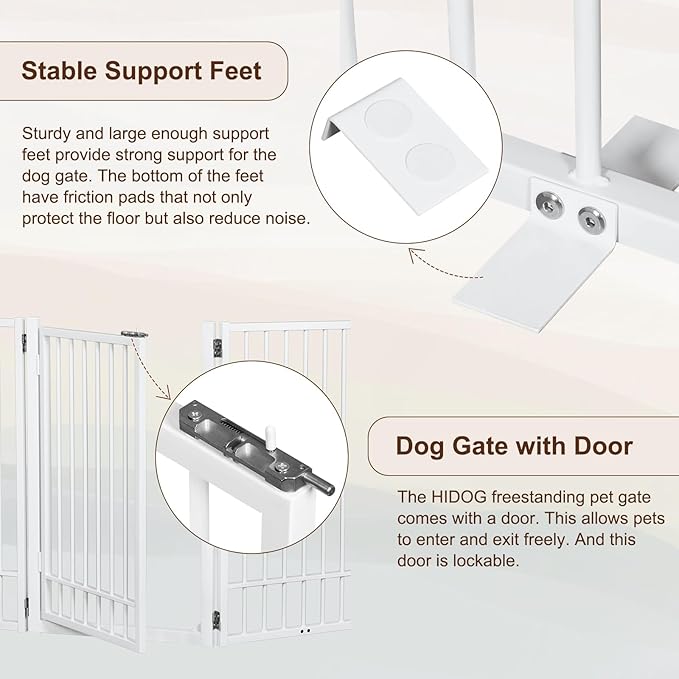 Metal Freestanding Dog Gate with Door, Extra Wide 121", 31" Height Foldable for Doorways, Tall Fence Indoor Outdoor Pet Barrier for Stairs Hallways, 6 Panels, White