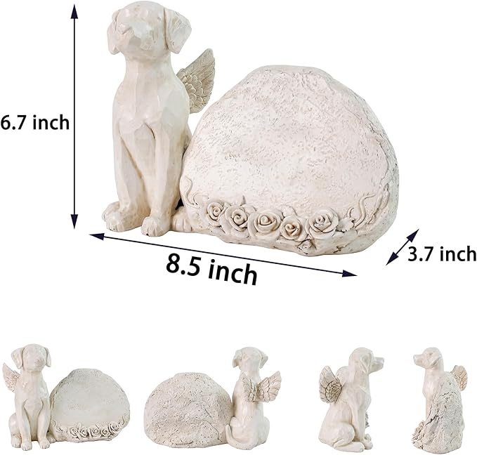 Personalized Dog Angel Memorial Garden Stone Engrave with Any Message, Pet Dog Memorial Grave Marker with Angel Dog Statue, Dog Cemetery Headstone, Dog Tombstone Gravestone, Loss Dog Memorial Gifts