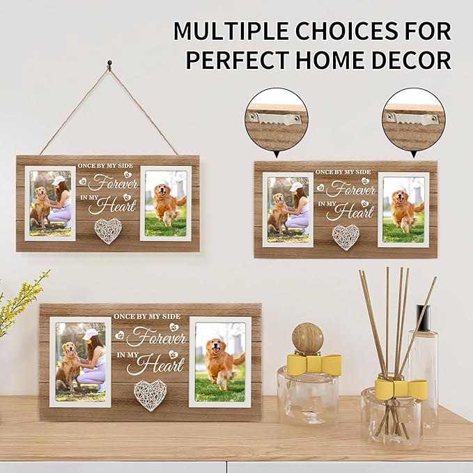 Dog Memorial Gifts for Loss of Dog - Pet Memorial Gifts for Dogs Cats - Cat Dog Memorial Picture Frame, Passing Away Gift for Dog Cat Sympathy Gift Photos Frame Double 4x6 IN