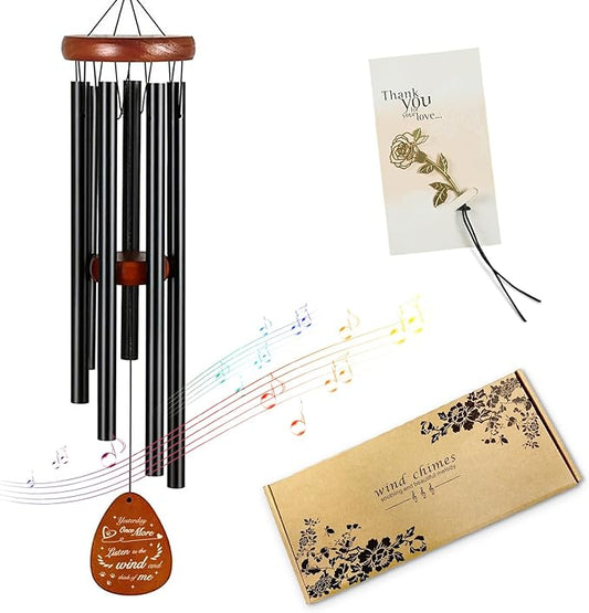 Pet Memorial Wind Chimes - Bereavement Gift for Loss of Dog/Cat with Metal Rose Card, 26" Weatherproof Outdoor Keepsake for Garden