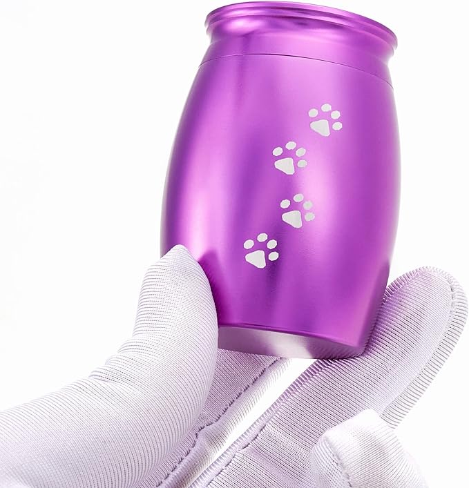 Small Cremation Urns for Dog or Cats Ashes,2.67 Inches Mini Puple Keepsake Urns for Pet Ashes with Paw Print