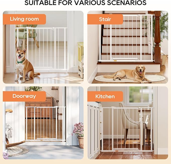 BestPet 36”Tall Dog Gate for Stairs & Doorways, Fits 28.5”-39.7” Wide Openings,Walk-Through Metal Pet Gate for Indoor Use,Adjustable Safety Gates for Pets,White