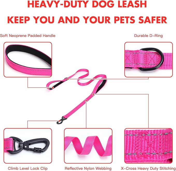 Martingale Dog Collar with Stainless Steel Chain and Leash Set, Martingale Collar with Reflective, 5FT Double Handle Dog Leash Padded, Adjustable for Medium Large Dogs (M, Dark Blue)