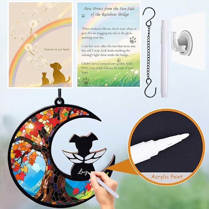 Dog Memorial Suncatcher, Loss of Dog Sympathy Gift for Pet Lovers, Cats Remembrance Ornament, Pet Memorial Gifts, Life Tree