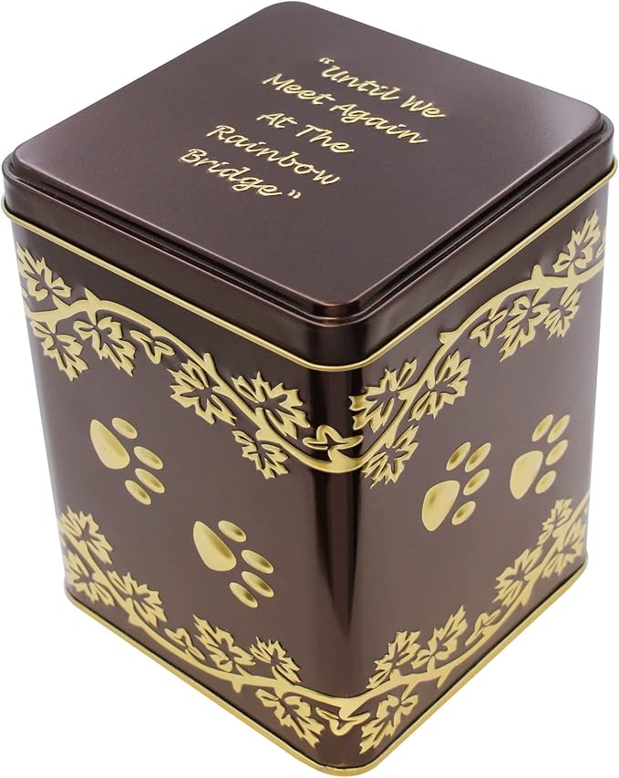 Large Rainbow Bridge Paw Print Economy Pet Cremation Urn Tin - 85 Cubic Inch Capacity for a Pet Weighing up to 70 Pounds - Pet Memorial Urn Tin for Ashes