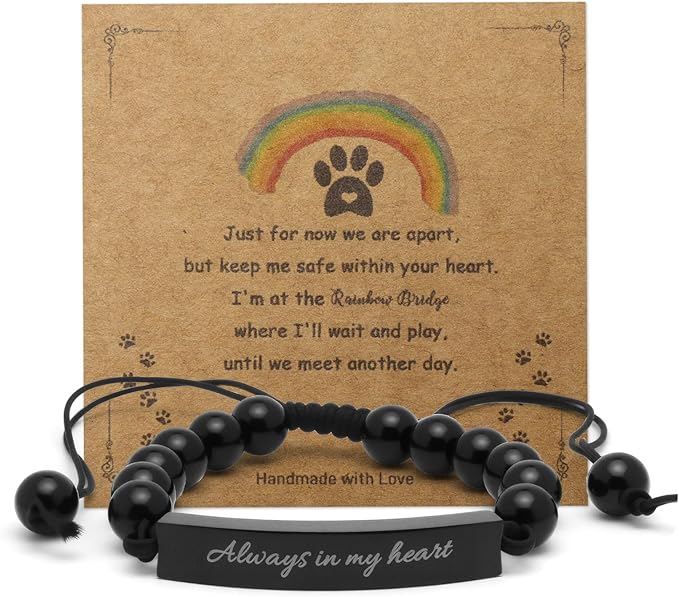 Dog Memorial Bracelet – Adjustable Pet Keepsake with Paw & Heart Charm, Sympathy & Remembrance Gift for Dog Loss, Cat & Pet Bereavement, Light Glossy