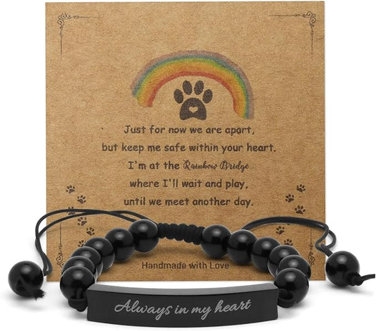 Dog Memorial Bracelet – Adjustable Pet Keepsake with Paw & Heart Charm, Sympathy & Remembrance Gift for Dog Loss, Cat & Pet Bereavement, Light Glossy