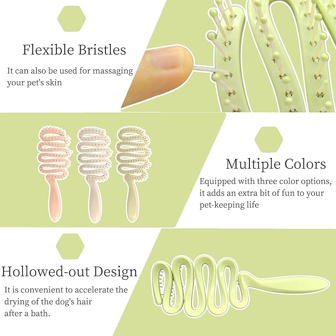 Soft Bristle Dog Brush for Small Breeds - Yorkie, Shih Tzu, Maltese Pomeranian Maltipoo Essential - 3 Color - Puppy Accessories (Green)