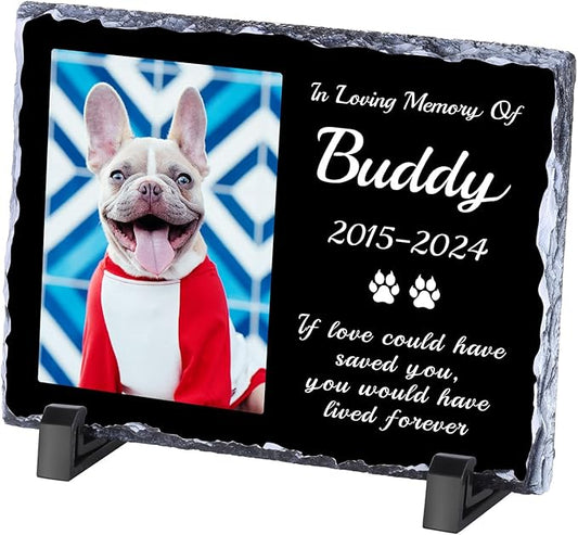 Pet Memorial Stones for Dogs, Dog Memorial Stone Outdoor, Pet Headstones for Dogs, Memorial Gifts for Loss of Dog, Custom Stone Picture Frame Plaque with Name/Text