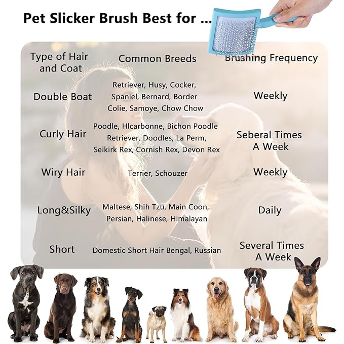Gently Grooming Slicker Brush with Coated Tips for Long-Haired Dogs-Ergonomic Wooden Handle, Long Pins for Grooming Goldendoodles Poodles Pink