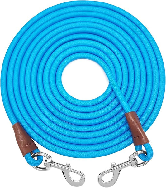 20FT Dog Tie Out Leash, Long Tether 10ft 15ft 20ft 30ft Nylon Rope Check Cord for Medium Large Dogs Indoor/Outdoor Playing Camping Backyard (Blue, 3/8")