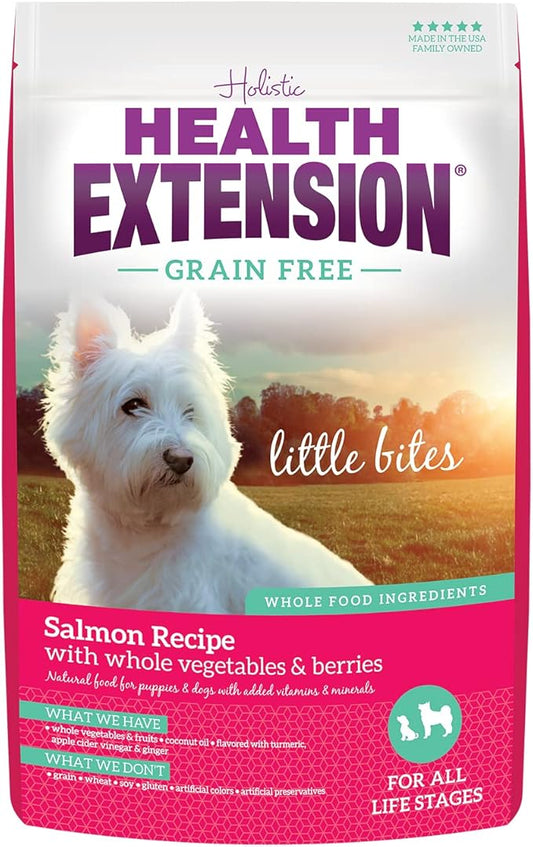 Health Extension Grain Free Salmon & Sweet Potato Little Bites Small Kibble Formula with 30+ Superfoods, Omega 3, and Probiotics for Teacups, Toys & Miniature Dogs (12 lb)